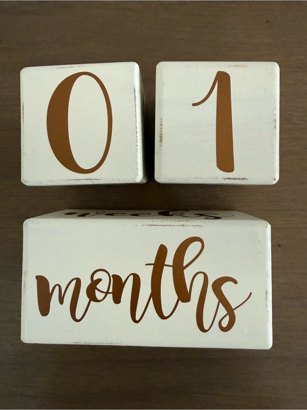 Wooden Baby Milestone Blocks - White with Antique Gold Lettering